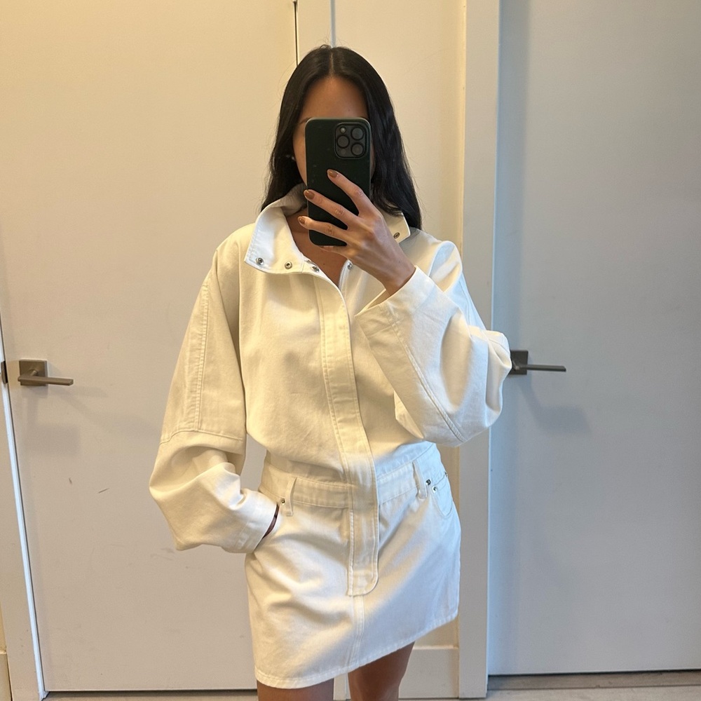 Ronny Kobo White Andy Denim Short Dress with Long Sleeves